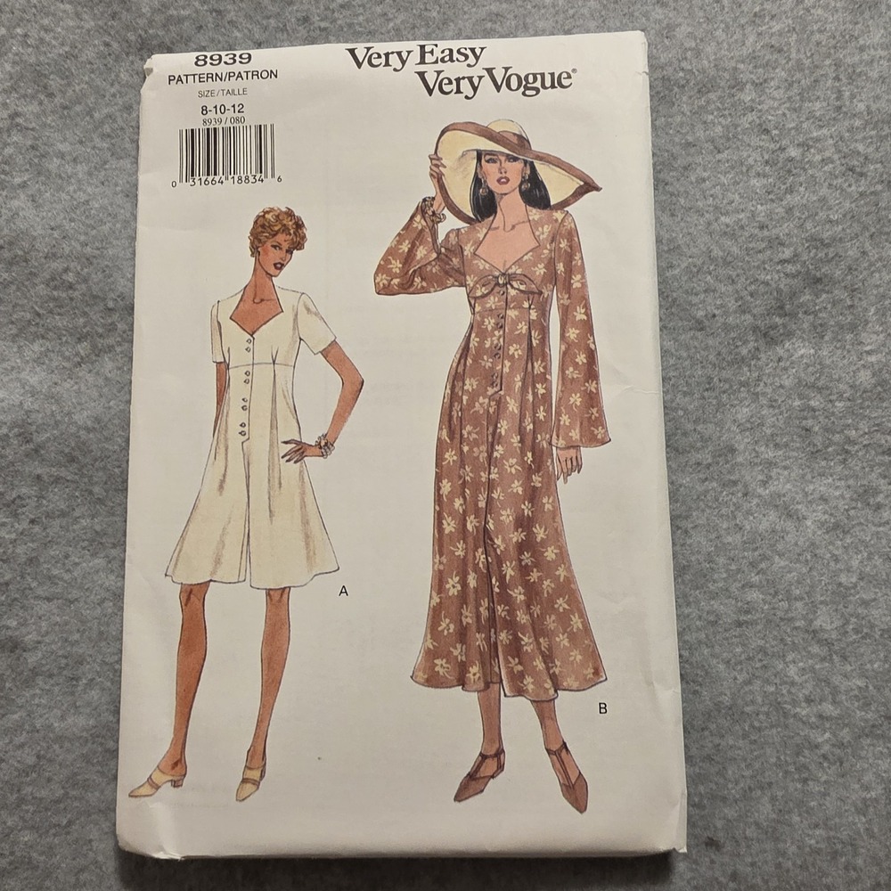Very Easy Very Vogue 8939 Women's Dress Sewing Pattern Sz 8-10-12
